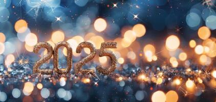 Sparkling 2025 Celebration With Glitter and Lights at Night photo