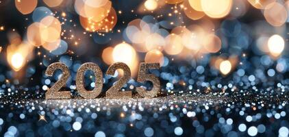 Sparkling 2025 Celebration With Glitter and Lights at Night photo