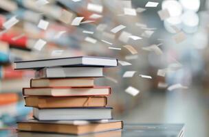 Books Falling From a Stack in a Library During Daylight photo