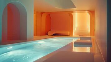 Modern minimalist spa pool with warm lighting and soft curves. photo