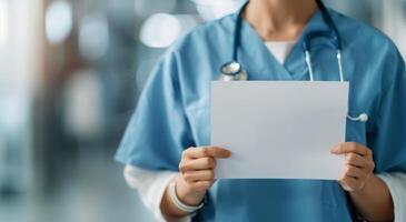 Healthcare Professional Holding Blank Document in Hospital Setting photo