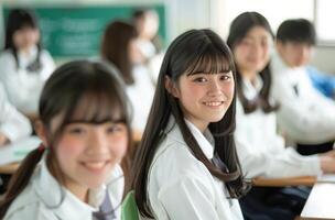 Students Engaged in Classroom Learning at a Japanese School During Bright Daylight photo