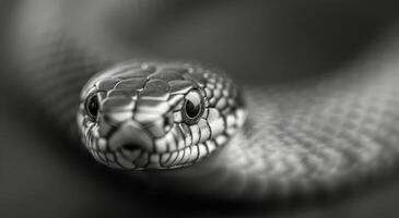 Close-Up View of a Snake's Head With Detailed Scales in Monochrome photo
