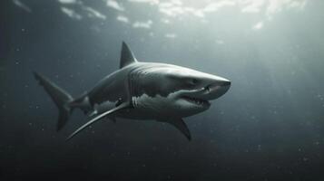 Great White Shark Swimming in Underwater Grass at Dusk photo