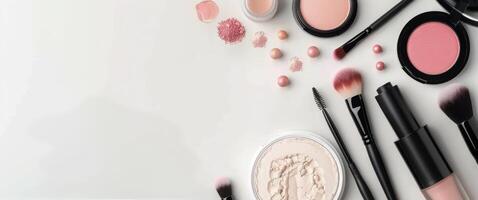 Makeup Products On White Background photo