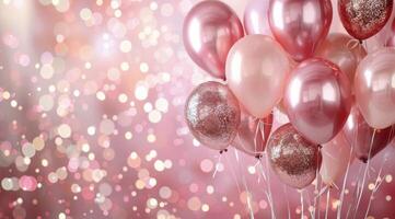 Pink and Rose Gold Balloons on Pink Background photo