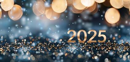 New Year Celebration 2025 With Sparkling Lights and Glittering Background photo
