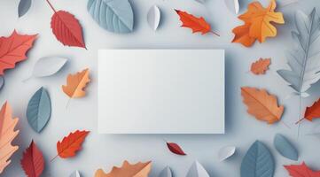 White Card With Autumn Leaves photo