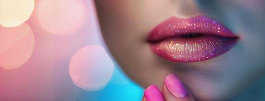 Close-Up of Pink and Silver Lips With Finger photo
