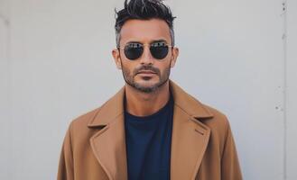 Man Wearing Sunglasses and Brown Coat photo