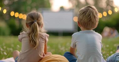 Kids Watching Movie at Outdoor Screening photo
