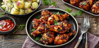 Grilled Chicken Drumsticks With Potato Salad photo