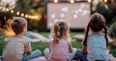 Kids Watching Movie at Outdoor Screening photo