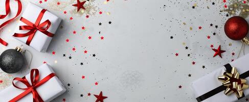 Christmas Presents And Decorations On White Background photo