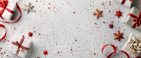 Christmas Presents And Decorations On White Background photo