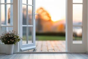 Open French Doors With Sunset View photo