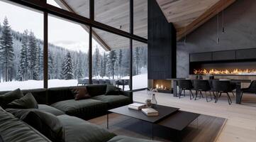 Modern Living Room With Mountain View photo
