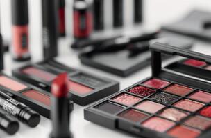 Red And Black Eyeshadow Palettes And Lipsticks photo