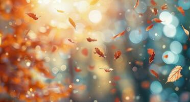 Autumn Leaves Falling in Sunlight photo