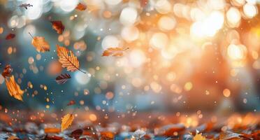 Autumn Leaves Falling in Sunlight photo