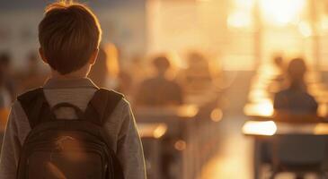 Student Leaving Classroom at Sunset photo