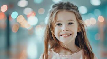 Girl Smiling in Indoor Setting photo
