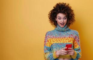 Excited Woman Looking At Phone photo