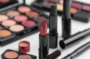 Red And Black Eyeshadow Palettes And Lipsticks photo