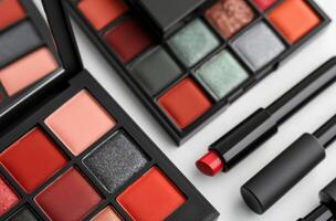 Red And Black Eyeshadow Palettes And Lipsticks photo