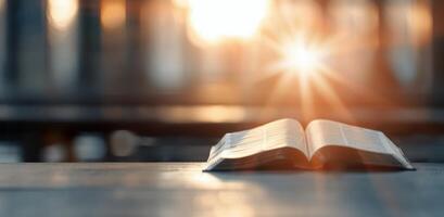 Open Book In Church At Sunset photo