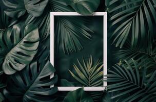 White Frame Surrounded by Tropical Leaves photo