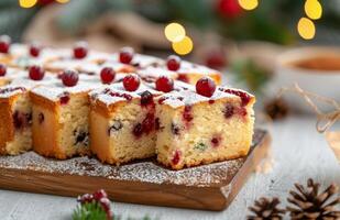 Cranberry Cake on a Wooden Board photo