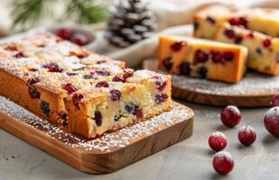 Cranberry Cake on a Wooden Board photo