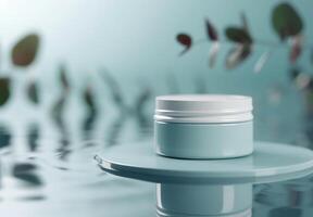 White Cream Jar on Platform in Water photo