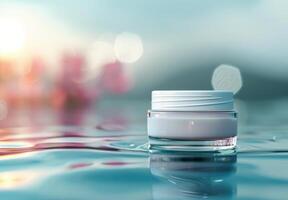 White Cream Jar Floating in Water photo