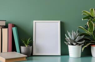 White Frame on Green Wall photo