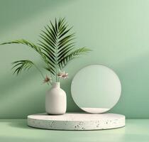 Pink Round Mirror on Terrazzo Platform photo