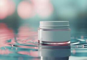 White Cream Jar Floating in Water photo