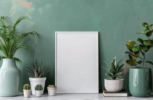 White Frame on Green Wall photo