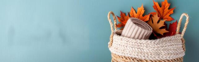 Fall Leaves and Pumpkins in a Basket photo