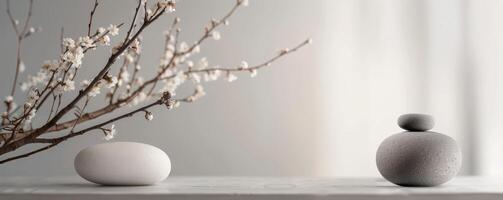 White Blossom Branch and Concrete Platform photo