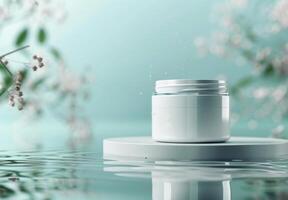 White Cream Jar on Platform in Water photo