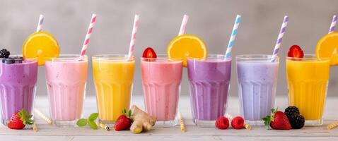 Colorful Smoothies With Fruit Garnish photo