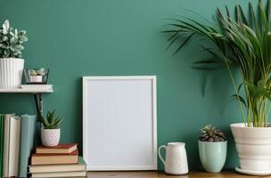 White Frame on Green Wall photo