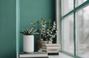 White Frame on Green Wall photo