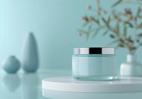 White Cream Jar on Platform in Water photo