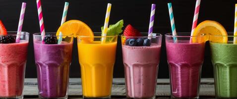 Colorful Smoothies With Fruit Garnish photo