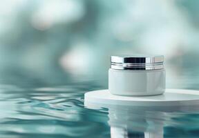 White Cream Jar on Platform in Water photo