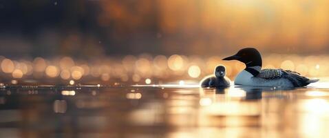 Loon and Chick at Sunset photo