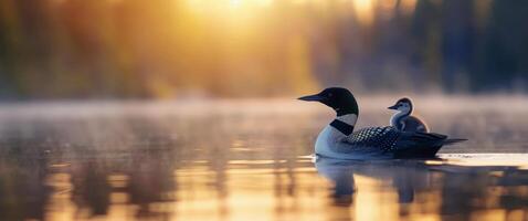 Loon and Chick at Sunset photo